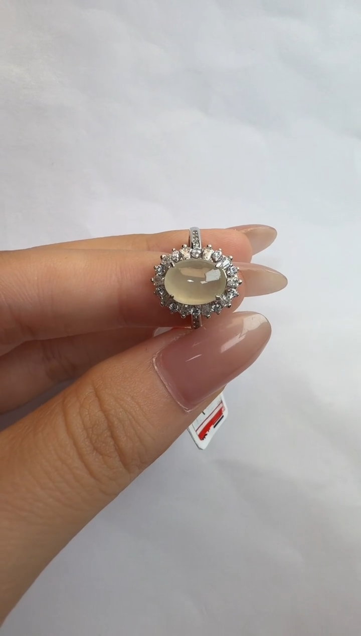 银S925镶嵌戒指翡翠通体925银镶缅甸A货翡翠戒指