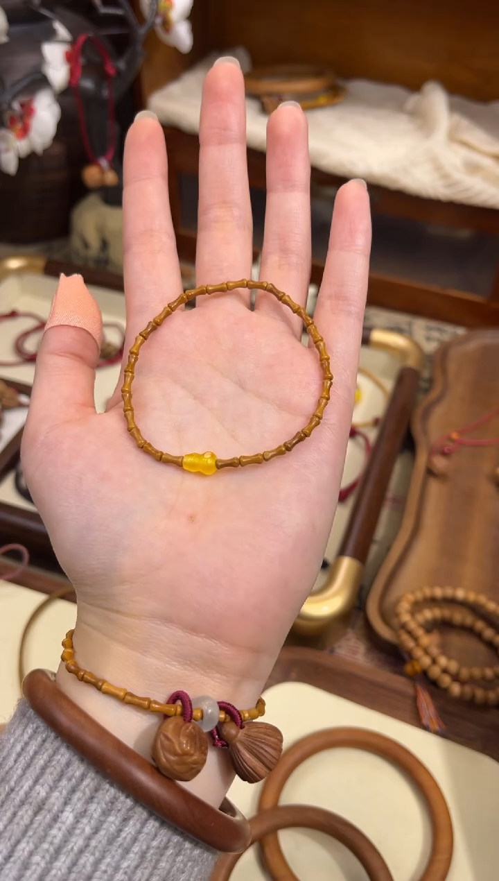 手串桃核【桃缘序】竹节「黄色葫芦」桃木桃核辟、挡、驱、护 备注手围