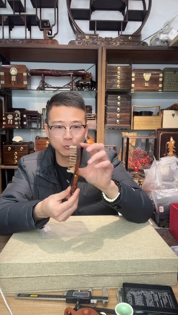 乌木类书架090微凹掐丝嵌角宽齿梳
