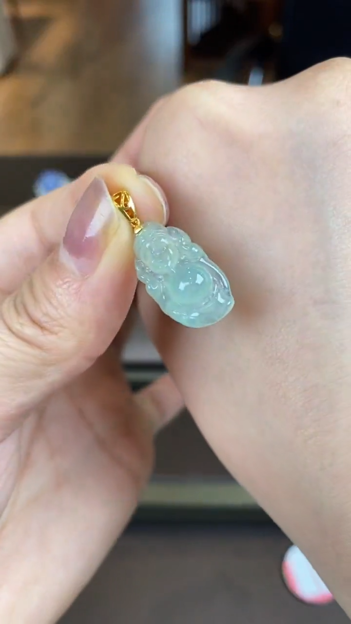 【闪购商品】翡翠吊坠(不含链)18K金镶嵌翡翠财神爷