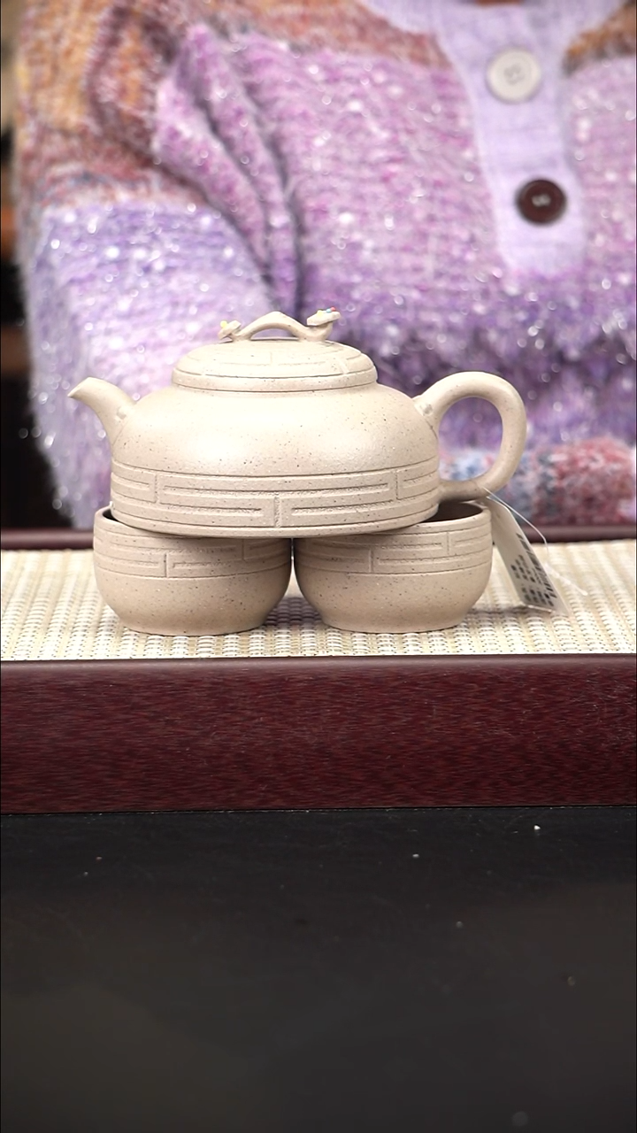 茶壶紫砂白玉段 如意八卦壶 套组