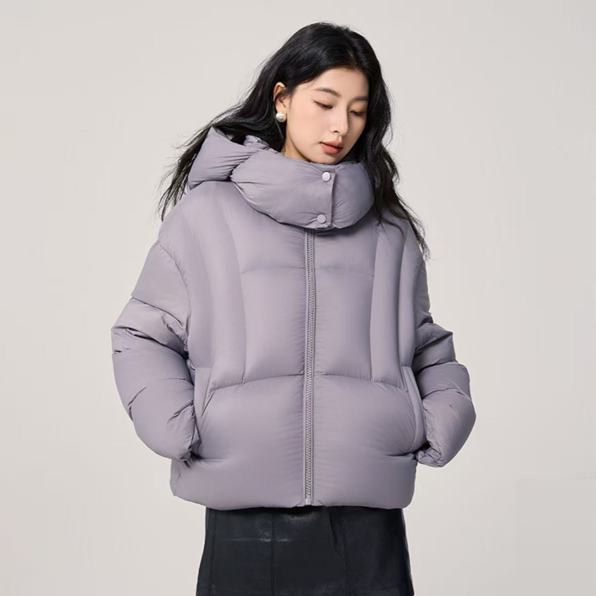 赫美斯短款连帽立领泡芙羽绒服1025