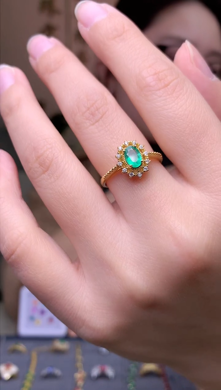 【闪购商品】祖母绿戒指银S925镶嵌戒指