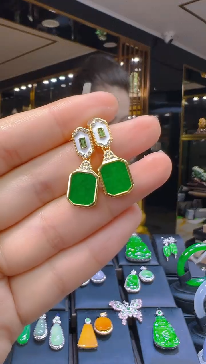 翡翠银S925镶嵌耳饰214（多样性发其一）