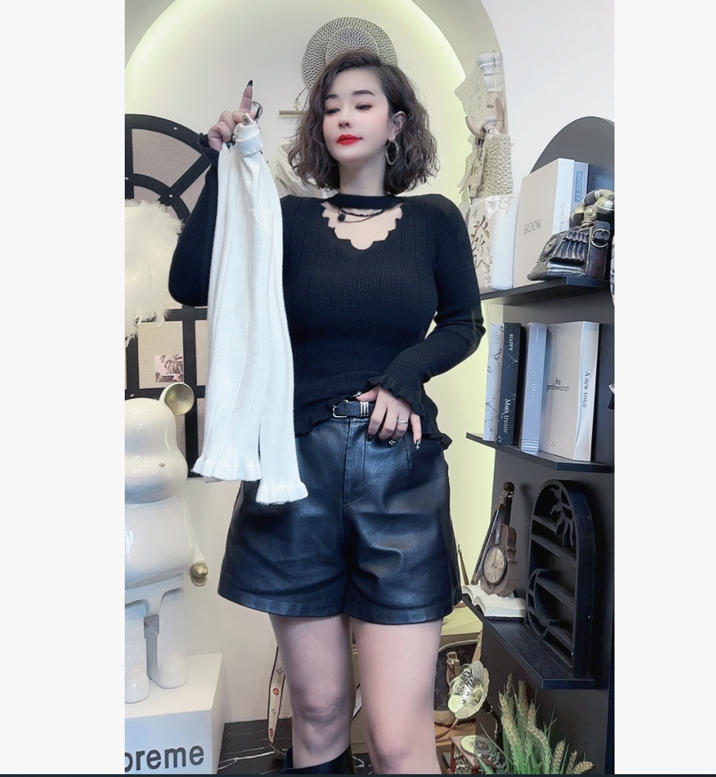 D25112618木耳边打底衫女内搭修身新款上衣简约服饰