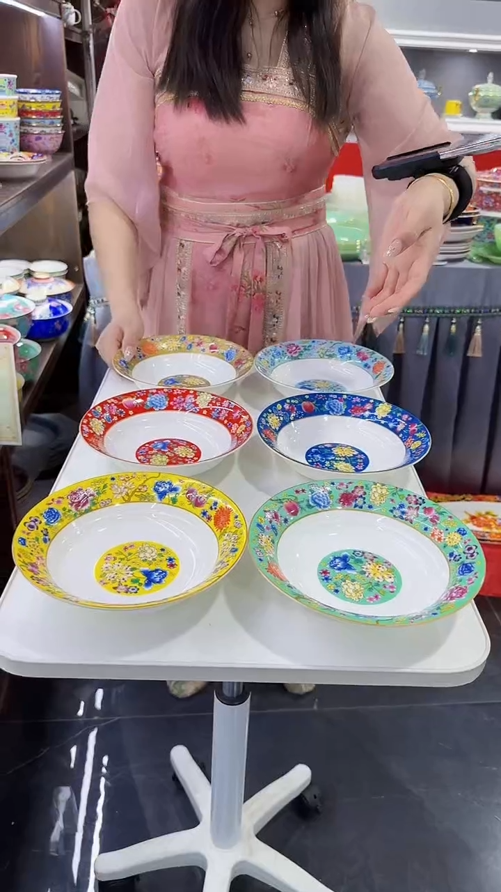 瓷片7.5英寸圆深盘6个景德镇陶瓷