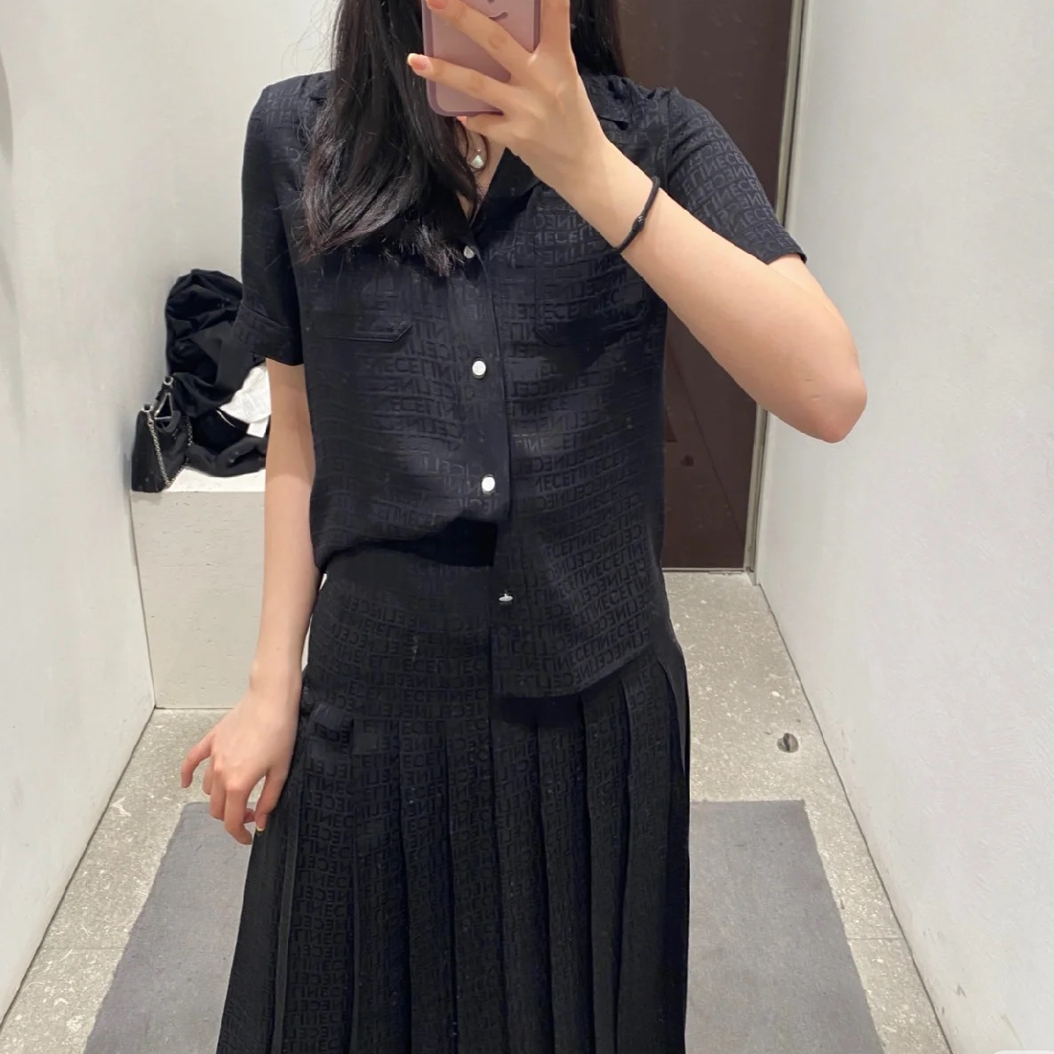 99新 Celine/思琳 251081/36码/暗纹Logo字母满印西装领衬衫