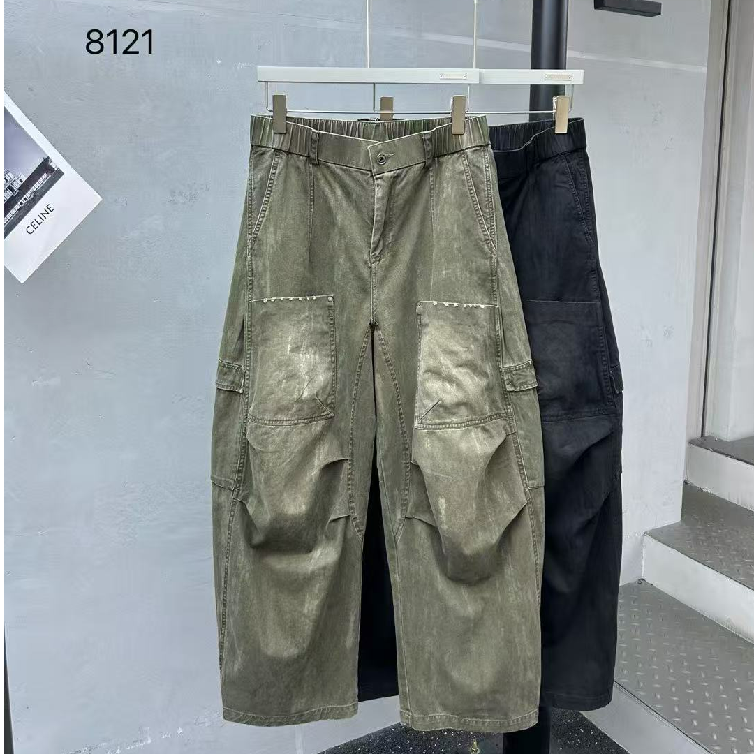 8121 -1  秋冬潮牌买手水洗做旧加绒休闲裤  KE  TANG