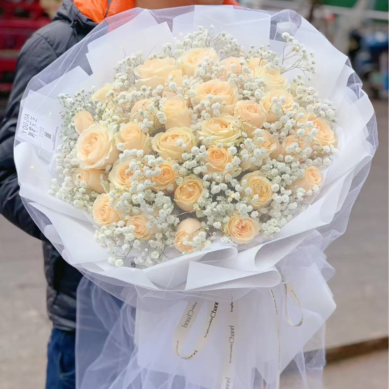 【心有所属】33朵香槟玫瑰花束生日鲜花情人节鲜花北海送花上门