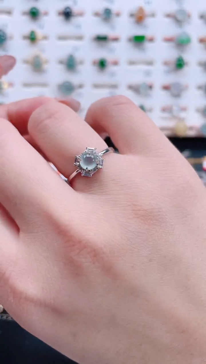 银S925镶嵌戒指翡翠天然翡翠