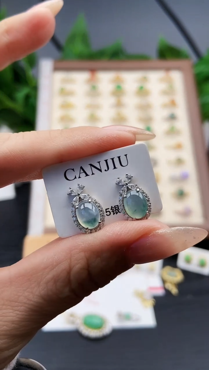 银S925镶嵌翡翠耳饰12