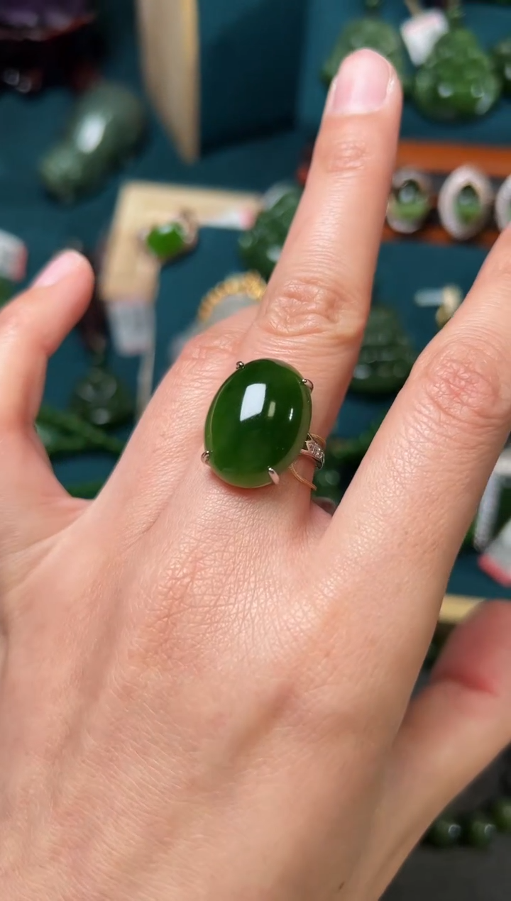 【闪购商品】和田玉（碧玉）戒指银S925镶嵌碧玉