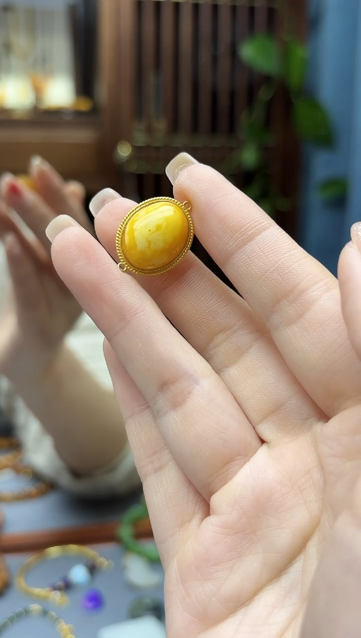 裸石蜜蜡18K金镶嵌18K金蜜蜡蛋面配饰WY