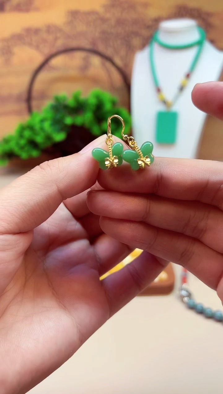 和田玉14K金镶嵌耳饰E39