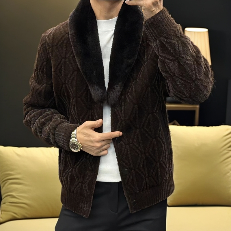 男士冬季鹅绒服保暖外套加厚短款獭兔毛领羊皮拼接时尚冬天高品质