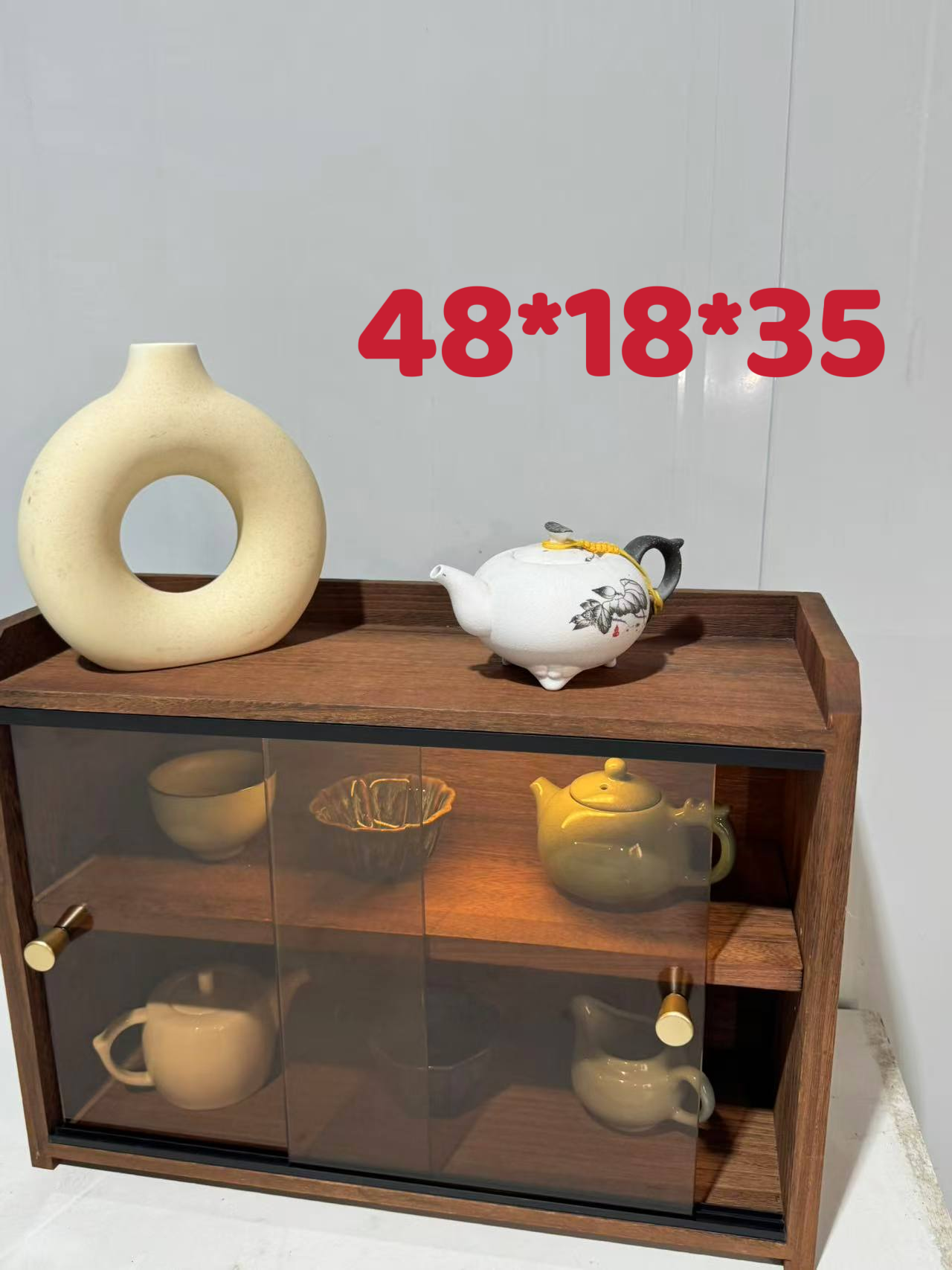 48*18*35桌面收纳架杯子收纳柜防尘茶具置物架子储物柜322