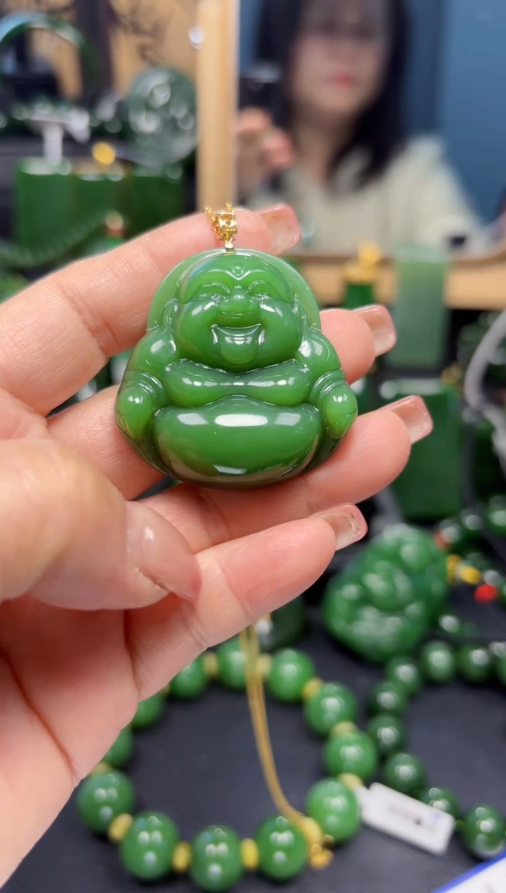 【闪购商品】和田玉（碧玉）吊坠(赠链)18K金镶嵌1