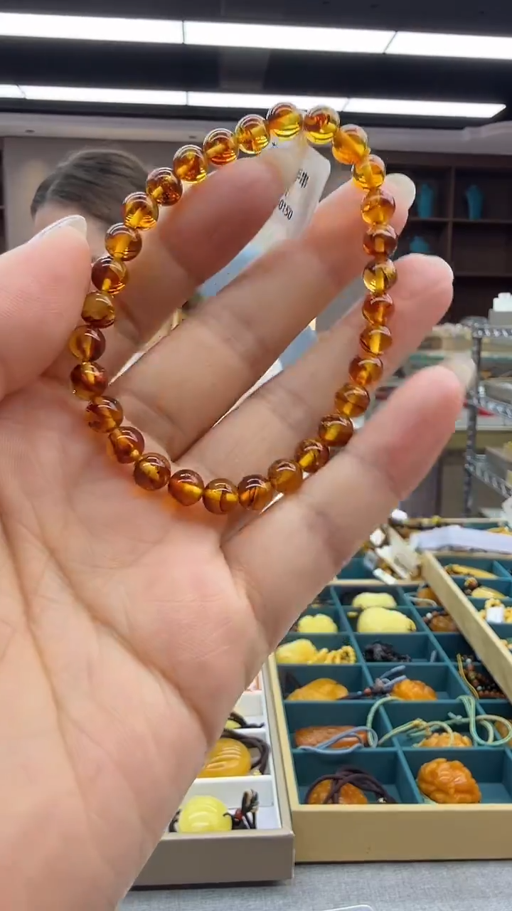 手链琥珀未镶嵌26秒拍号 假一罚三 6mm