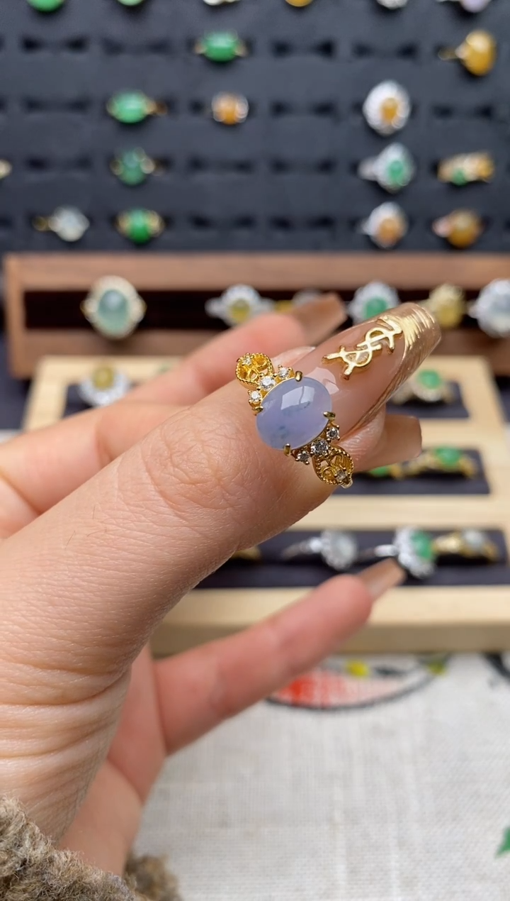 银S925镶嵌戒指翡翠冰**界.