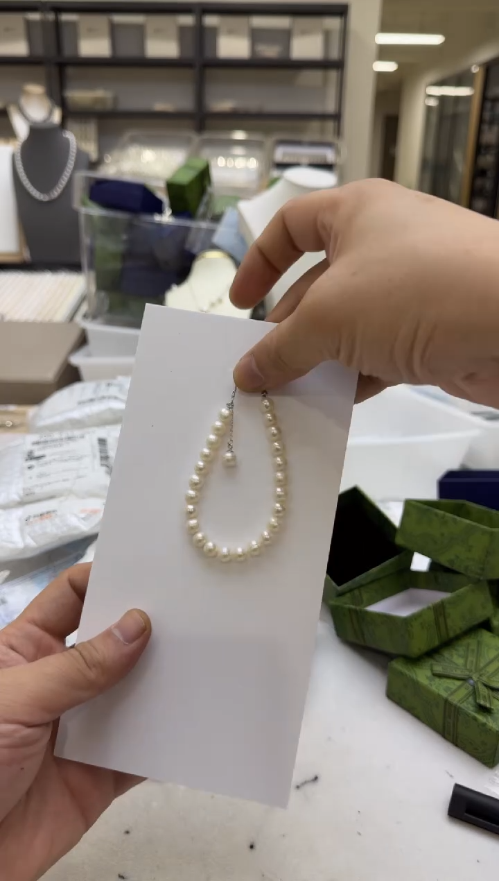 淡水珍珠手链银S925镶嵌7mm 吊小珠-毕业款