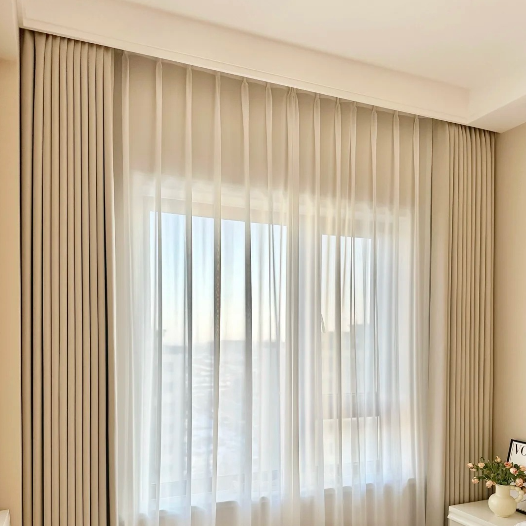2025年窗帘布遮光卧室新款雪尼尔成品窗帘奶咖星光6号（2.7高）