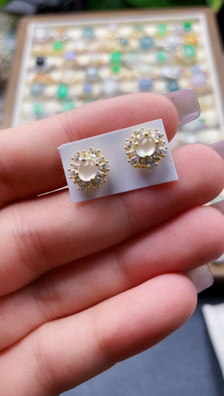 银S925镶嵌翡翠耳饰90