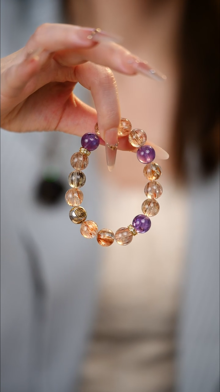 合金手串水晶黑金超七