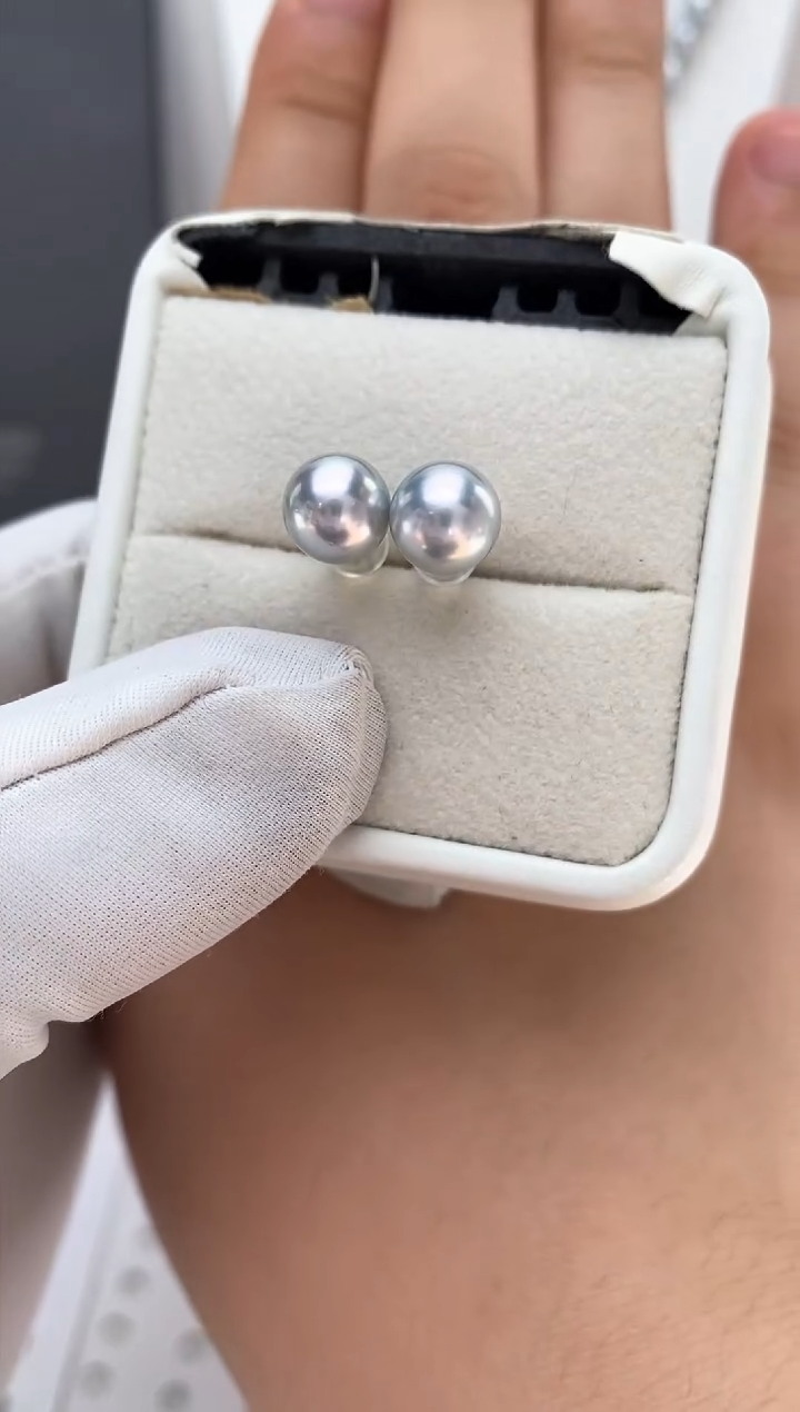 【闪购商品】海水珍珠耳饰18K金镶嵌真多麻8-8.5特选极光极微瑕