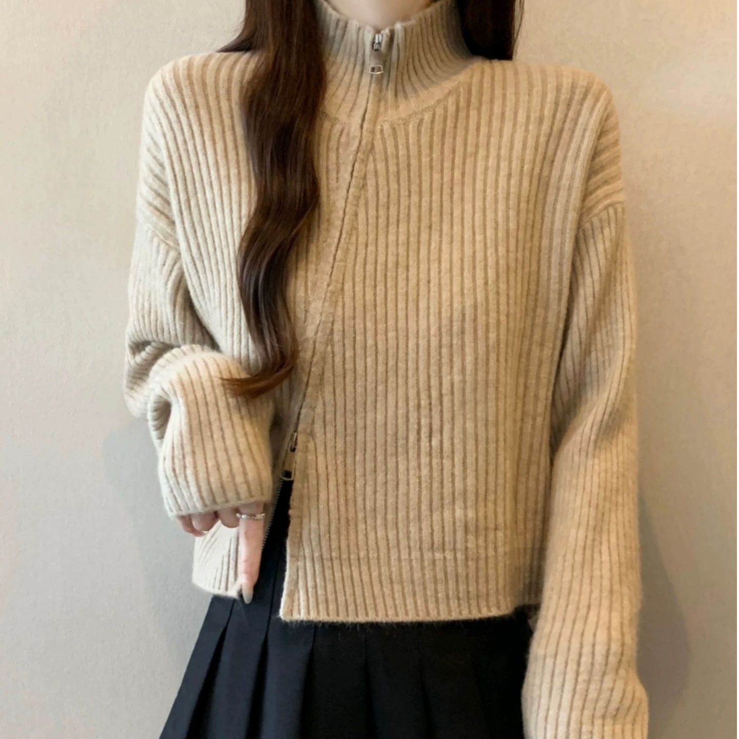 （花花家）新款长袖开衫款常规款厚款毛针织衫立领