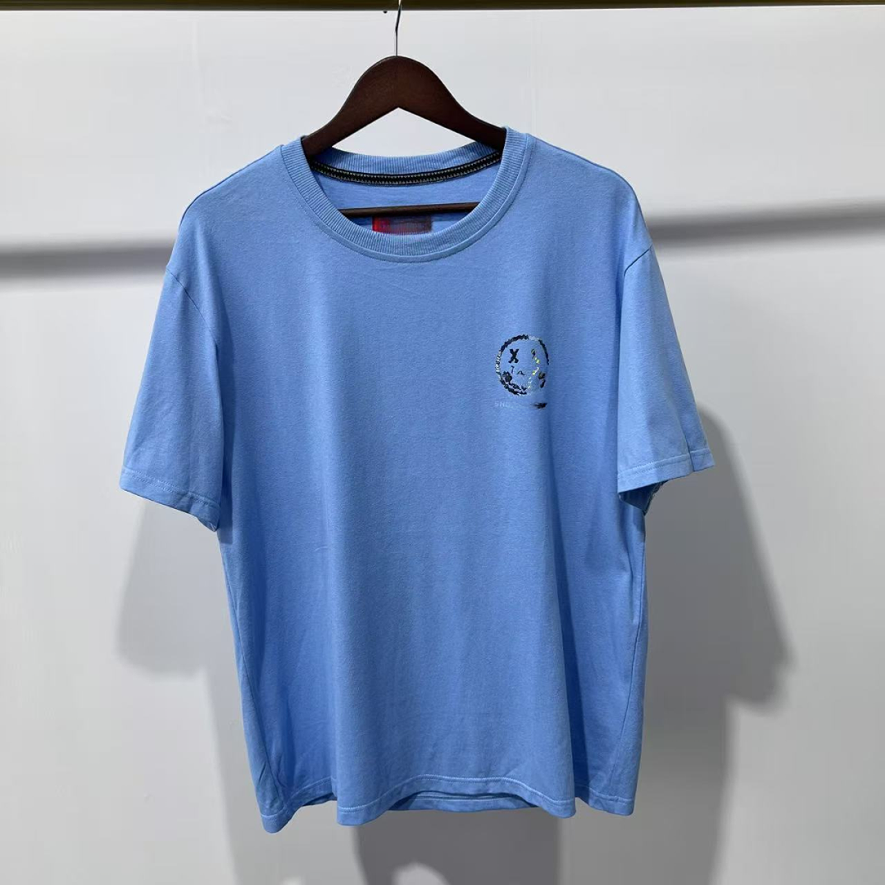 R-19 SY 25新款深蓝笑脸撞色印花男士时尚百搭圆领短袖T恤 30508