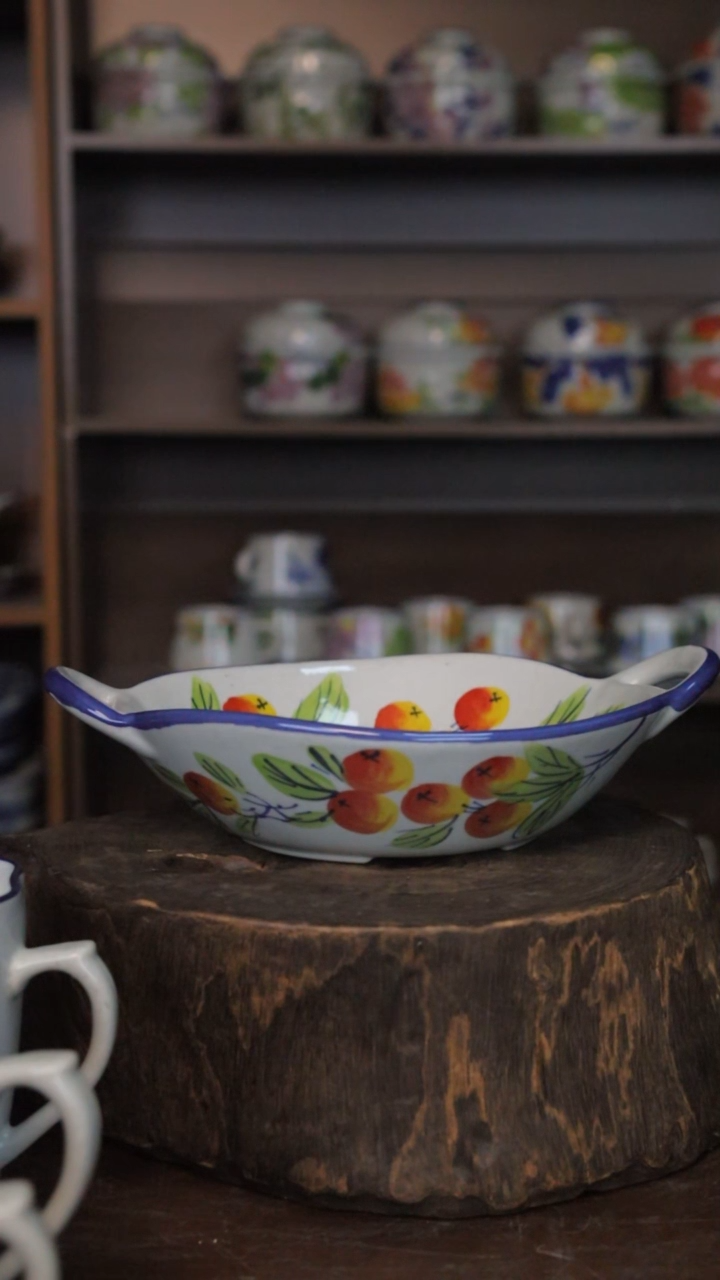 【闪购商品】椿野8寸双耳盘（枇杷）C119