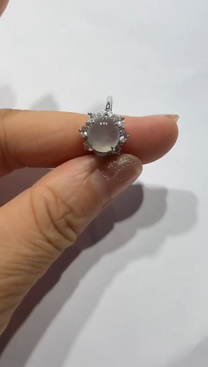 银S925镶嵌戒指翡翠925银镶缅甸A货翡翠戒指