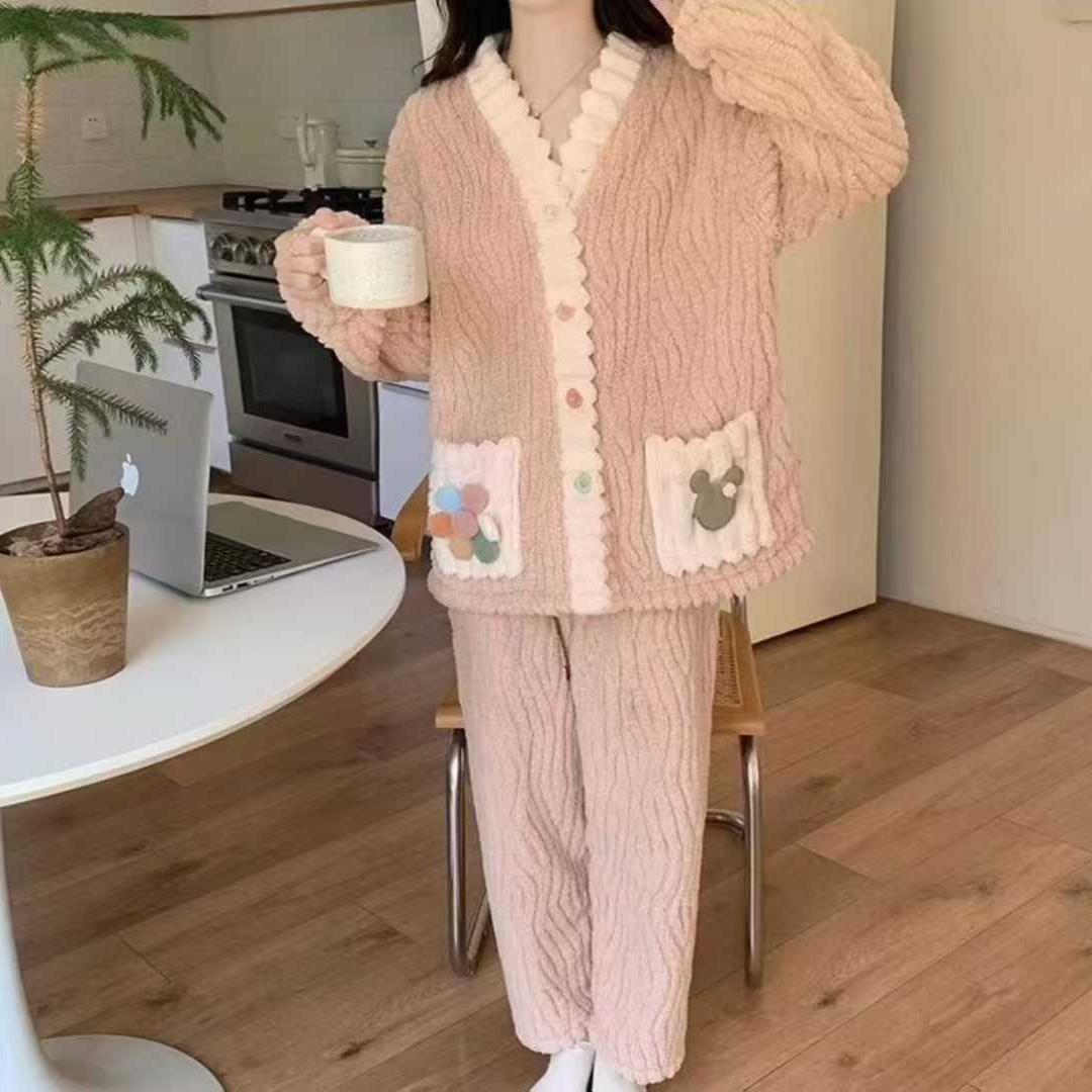 721#【衣长60裤长92】保暖冬季家居服套装加绒睡衣秋冬季舒适时尚