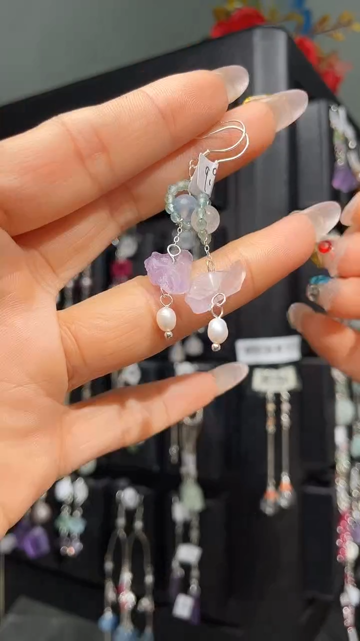 紫晶耳饰银S925镶嵌半**瑜半夏瑾瑜
