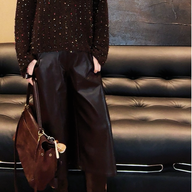 J·Y纪遇丨美式复古时尚直筒2025秋季舒适显瘦七分百搭气质皮裤