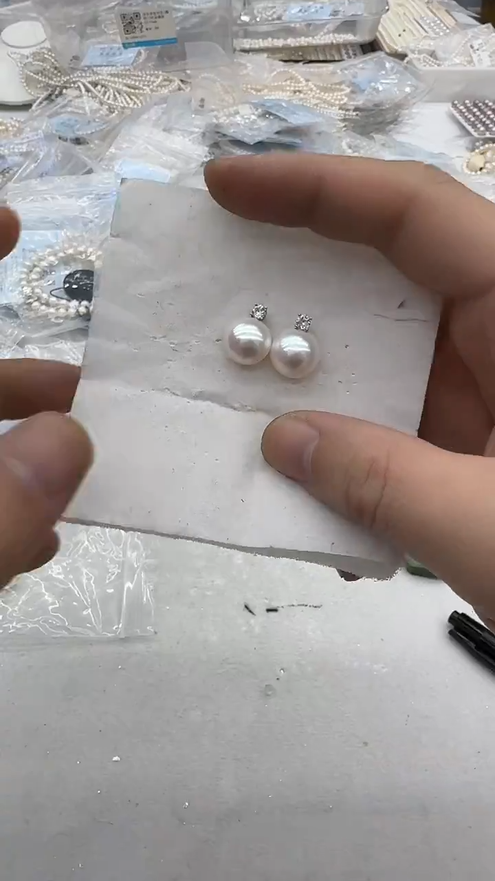 耳钉拼合珍珠（马贝珠）银S925镶嵌12-13mm 王妃-孤品