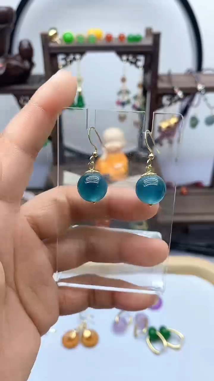 石英质玉（非洲翠）14K金镶嵌耳饰103