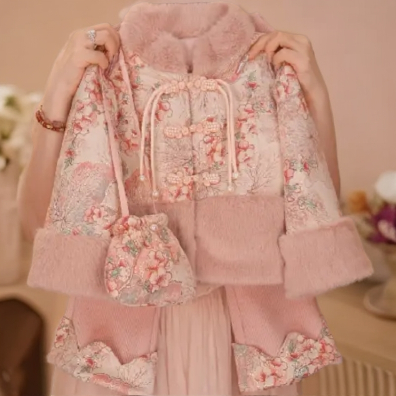 1635送包女童冬季民族风夹棉加绒套装汉服中国风外套长裤女宝年服