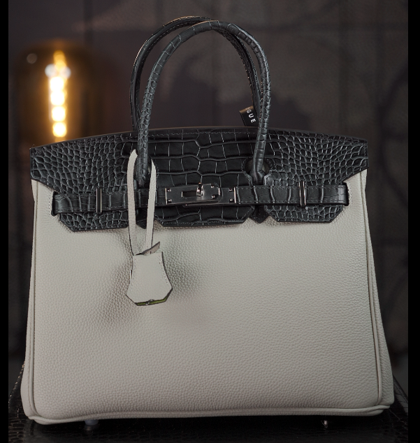 【尺寸：30*15*24】SISI原创设计高定真皮女包时尚百搭30铂金水晶灰