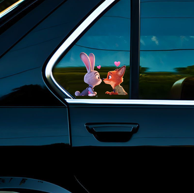 疯狂动物城朱迪和尼克创意卡通汽车后车窗三角窗玻璃个性装饰贴纸