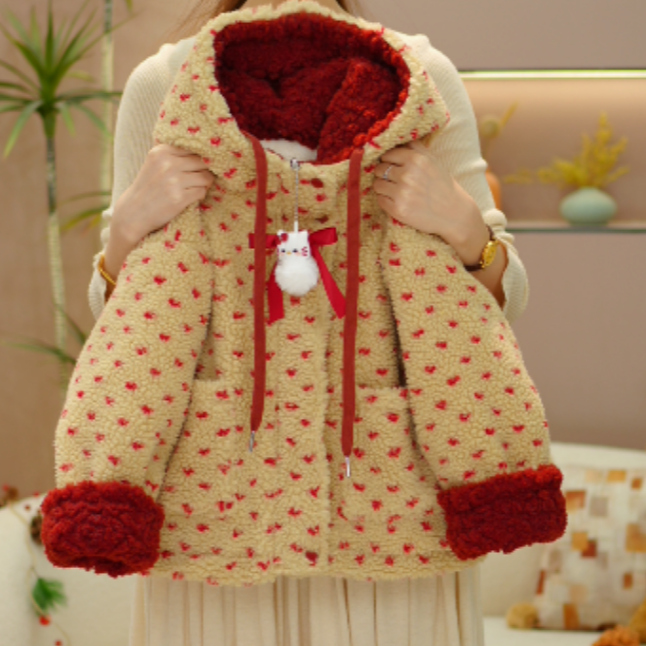 逗小铺【七尚YT】冬款加毛加厚连帽加绒棉袄洋气女宝韩版棉服Q411