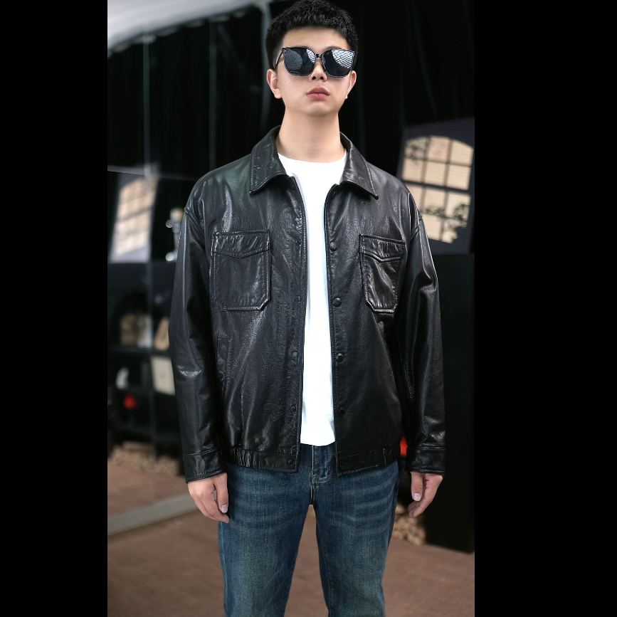 海宁100%头层牛皮男士翻领夹克外套真皮春秋款新款夹克复古休闲