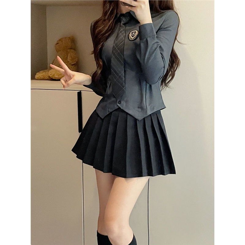 学院风jk制服收腰长袖衬衫女性感纯欲风修身显瘦内搭衬衣设计感