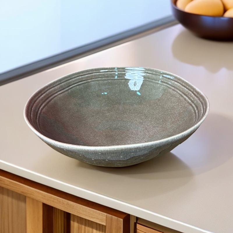 703 微瑕品窑变异形灰色9.5英寸汤碗