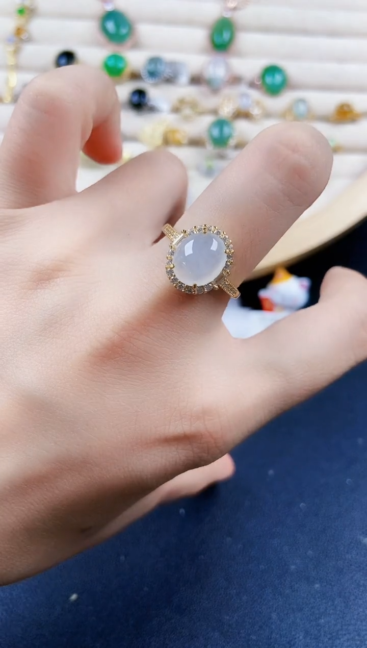 翡翠戒指银S925镶嵌456899