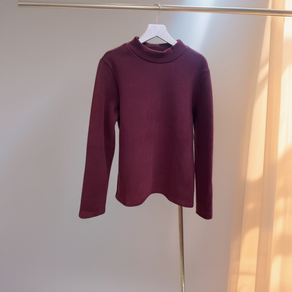 1643男女同款加厚新款中领双面德绒打底衫磨毛保暖