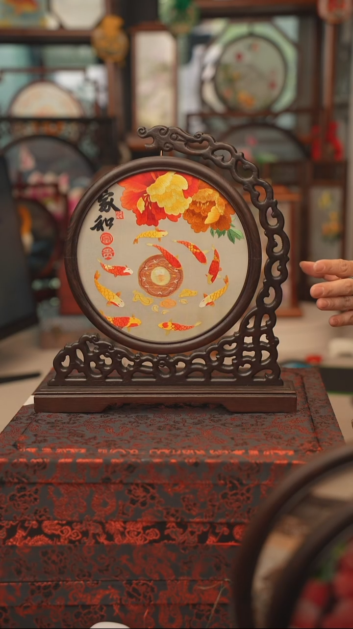 扇子龙头架 苏绣双面绣摆台