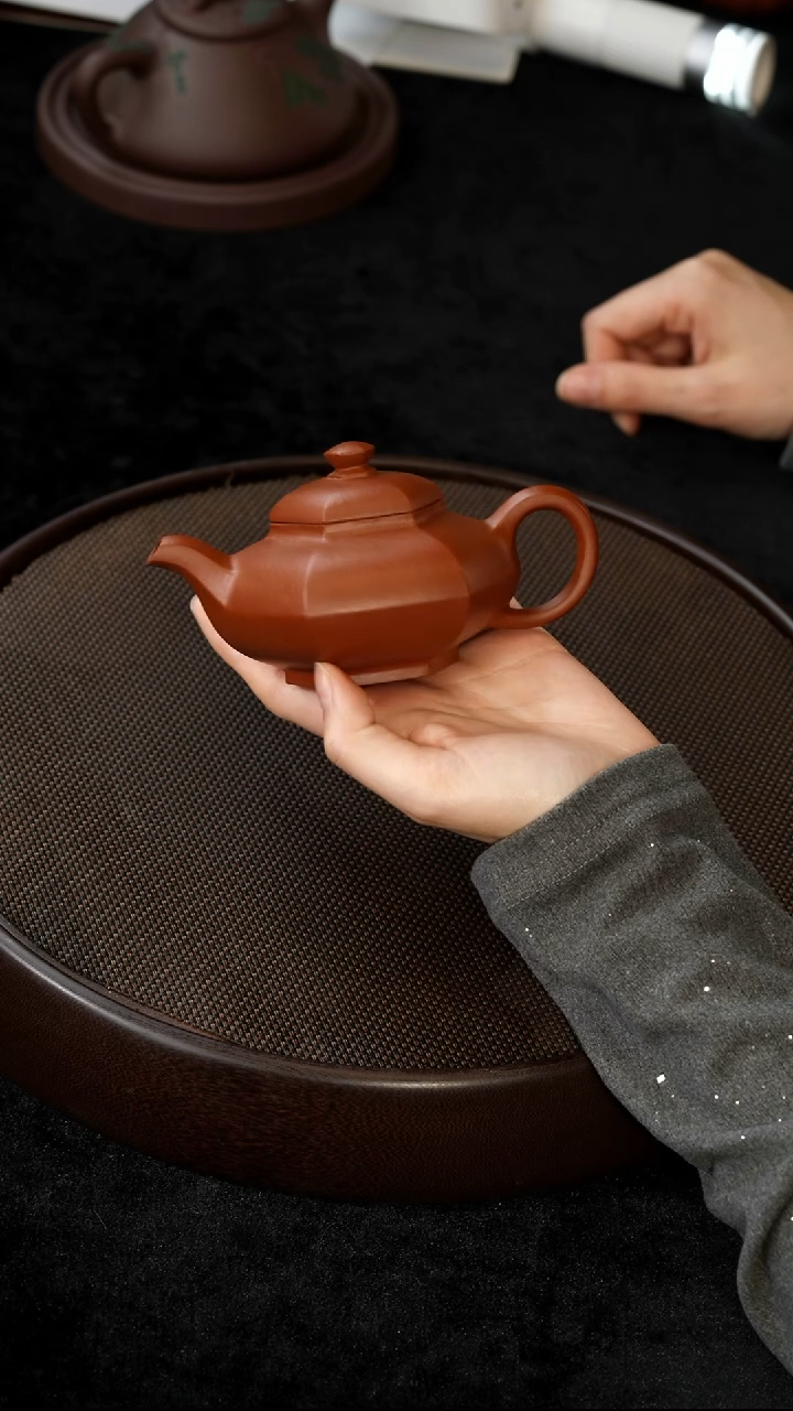 茶壶紫砂朱泥六方合欢160