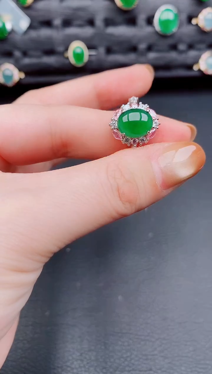 【闪购商品】翡翠戒指银S925镶嵌天然a货翡翠418