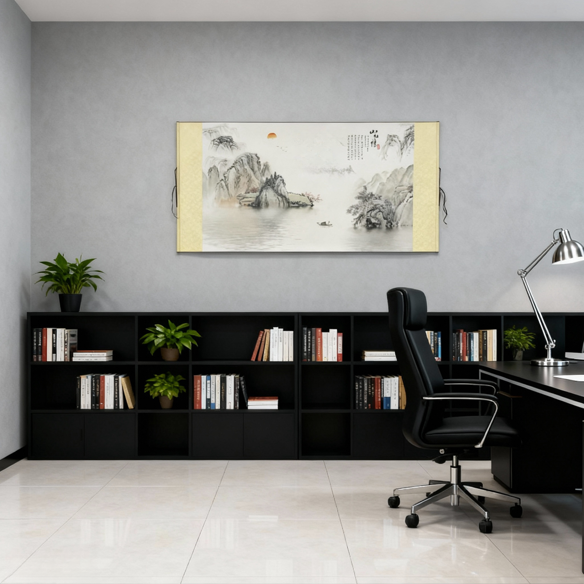 山水情国风山水玄关客厅书法卷轴挂画装饰画